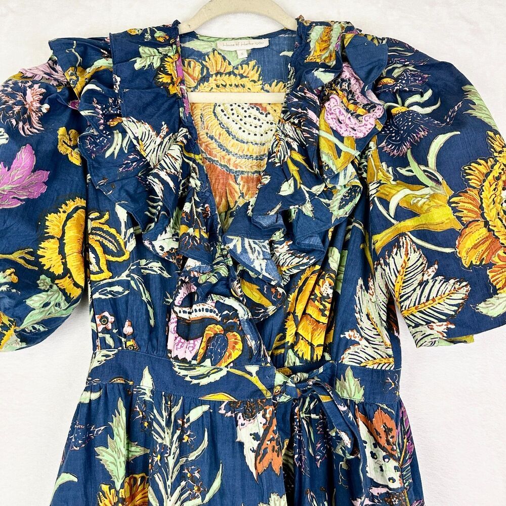 House of Harlow 1960 Floral Wrap Mini Dress Size Small Ruffle V-Neck Boho - Picture 4 of 7